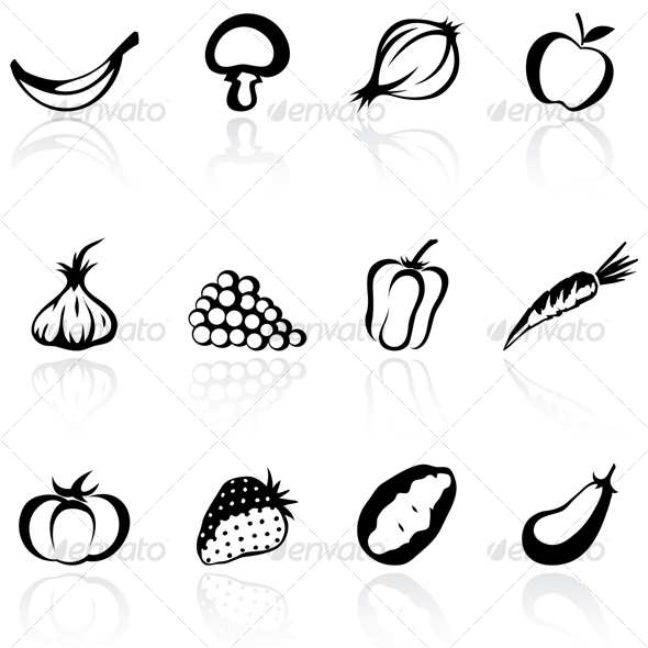 fruit and vegetable silhouettes - Food Objects