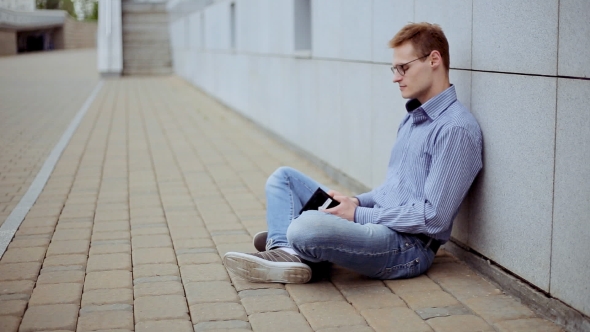 Sad Young Man With Empty Wallet. No Money