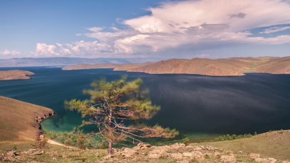Moving Clouds Above a Lake Baikal