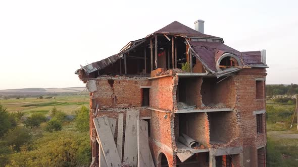 Aerial View of an Old Ruined Building After Earthquake alt