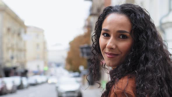 Female Portrait Beautiful Latin Woman Look Over Shoulder Young Hispanic Girl Brunette Student Model alt