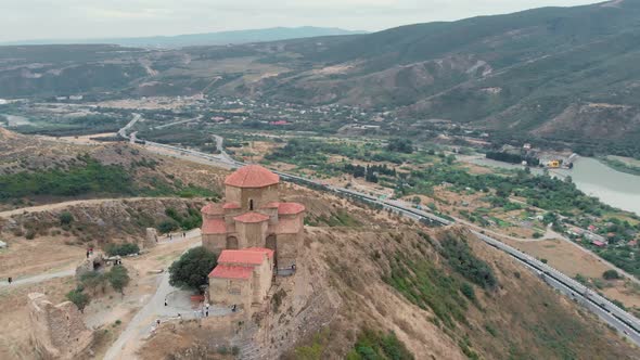 Flying Around the Historic Jvari Monastery in Mtskheta Georgia alt