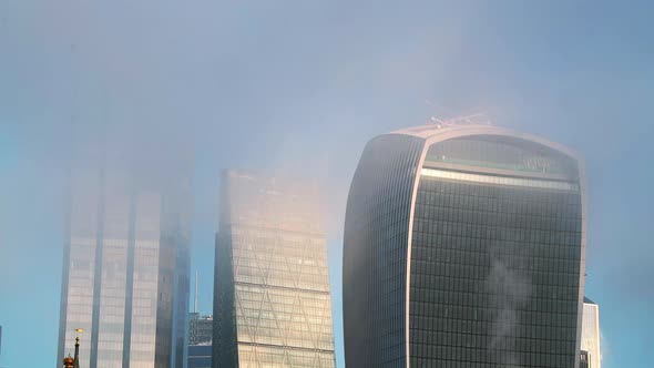 London timelapse of skyscrapers in City of London, a time lapse of mist moving showing the Walkie Ta alt