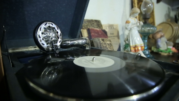 Old Gramophone Playing Vinyl Record