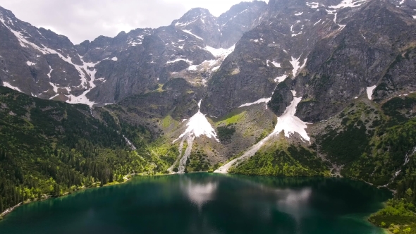 Beautiful Mountain Lake With Waterfals