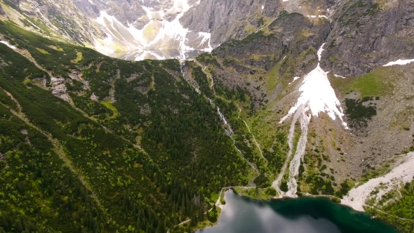 Beautiful Mountain Lake With Waterfals