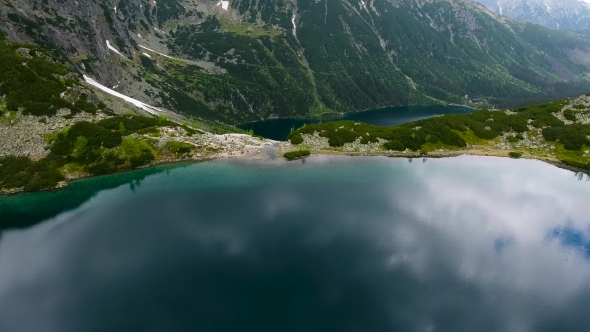 Beautiful Mountain Lake With Waterfals