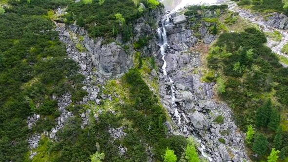 Beautiful Mountain Lake With Waterfals