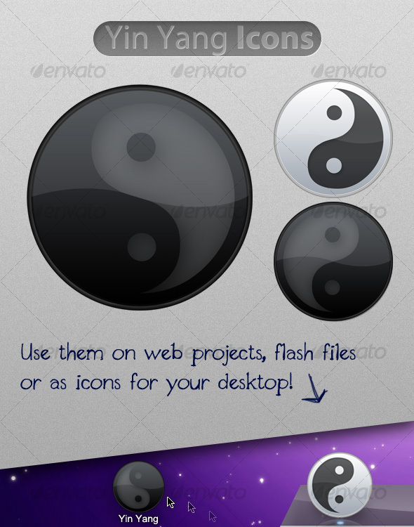 Glossy Yin Yang Icons - Man-made objects Objects