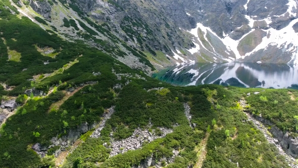 Beautiful Mountain Lake With Waterfals