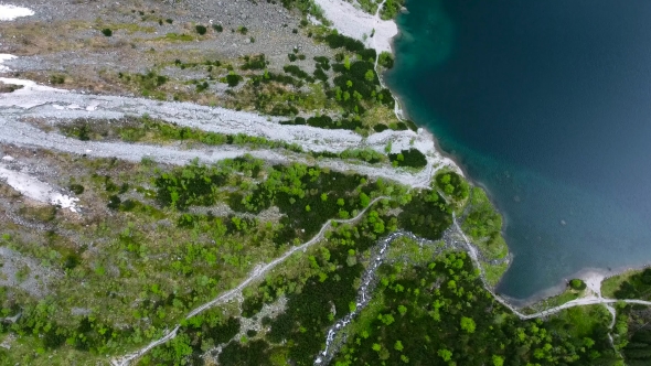 Beautiful Mountain Lake With Waterfals