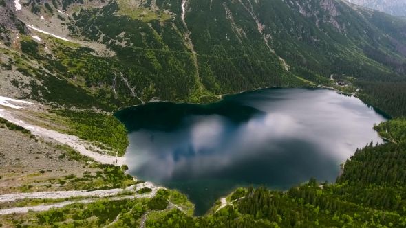 Beautiful Mountain Lake With Waterfals