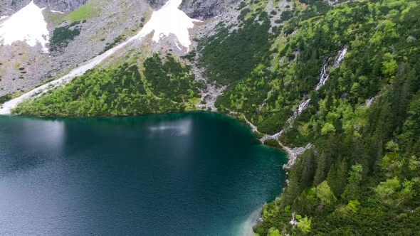 Beautiful Mountain Lake With Waterfals