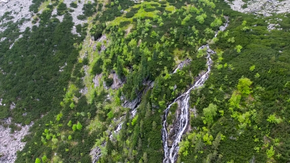 Beautiful Mountain Lake With Waterfals