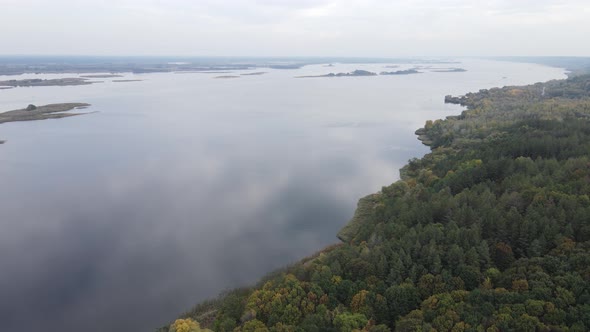 Beautiful Aerial View of the River Dnipro. Ukraine, Slow Motion alt