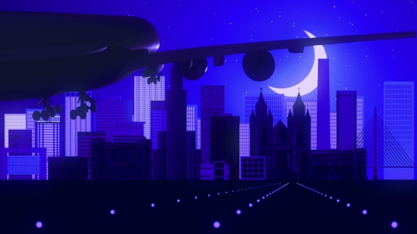 Sao Paolo Brazil Airplane Landing Skyline Moonlight Night alt