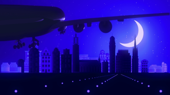 Stockholm Sweden Airplane Landing Skyline Moonlight Night alt