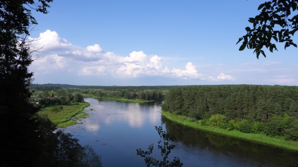 Aerial View Of River In The Woods