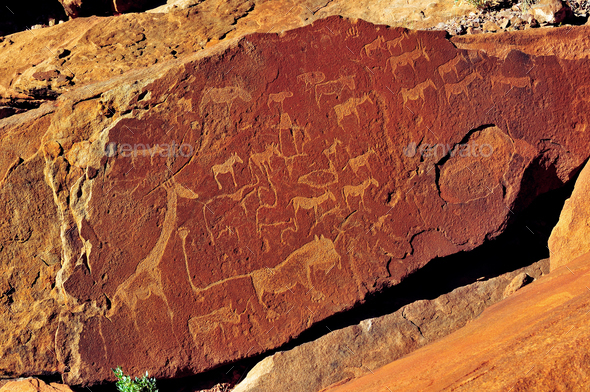 Rock engravings at Twyfelfontein, Namibia - Stock Photo - Images
