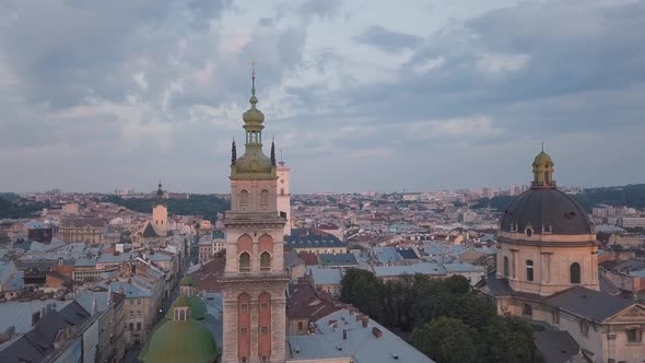 Aerial City Lviv, Ukraine. European City. Popular Areas of the City. Town Hall alt