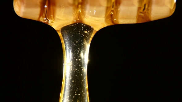Honey Dripping and Flowing Down, One Drop, on Black,  alt