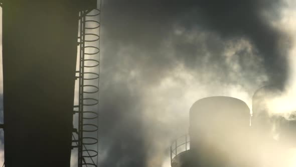 Smoke Comes From the Chimney. Air Pollution. Slow Motion. Ecology. Kyiv. Ukraine alt