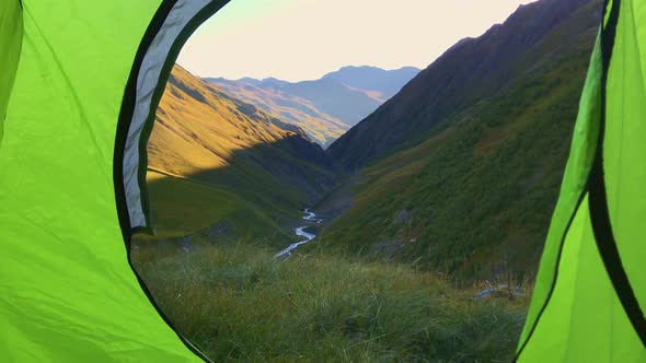 Panorama from tent to Tusheti region, Georgia alt