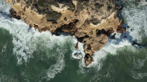 Aerial view of cliffs, Praia da Balbina, Algarve, Portugal alt