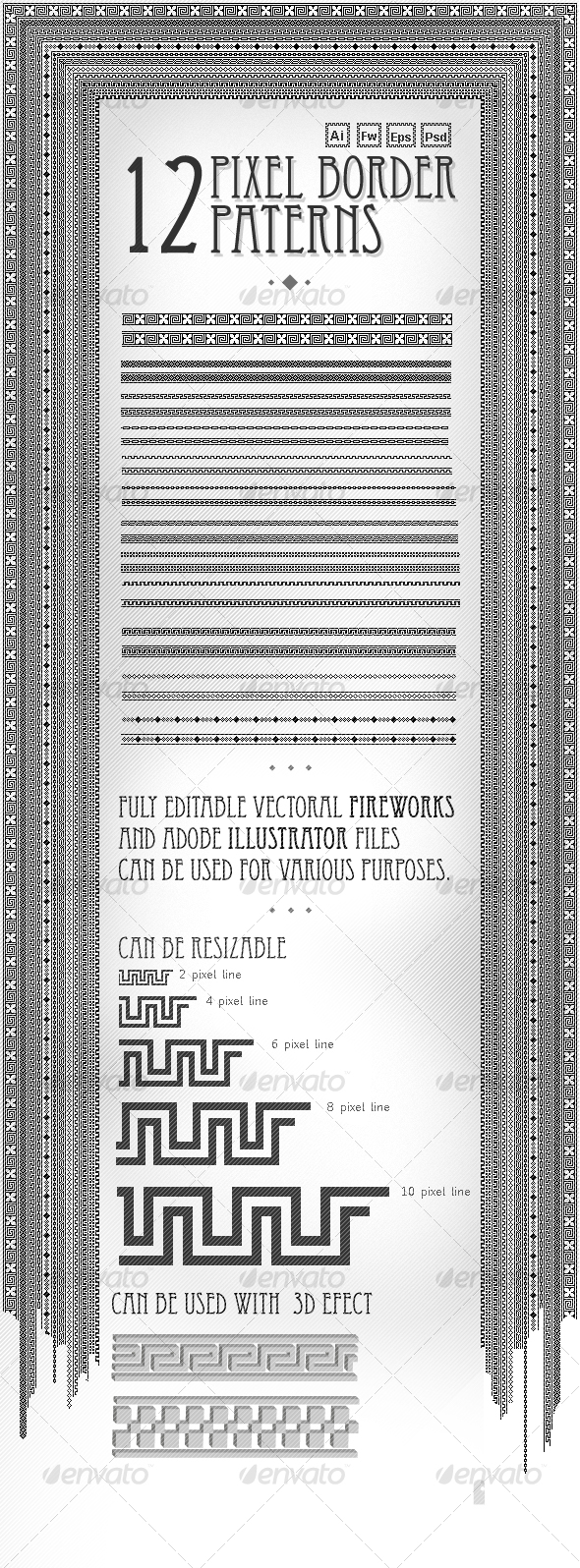 Pixel border pattern Pack(12 piece) - Decorative Vectors