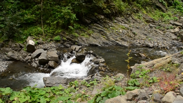 Small Mountain River With Cascades