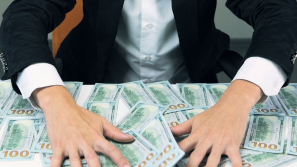 Greedy Unrecognizable Businessman Hands Grabbing Lot Of Hundred Dollar ...