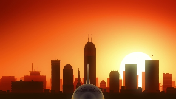 Indianapolis Skyline Sunrise Take Off alt