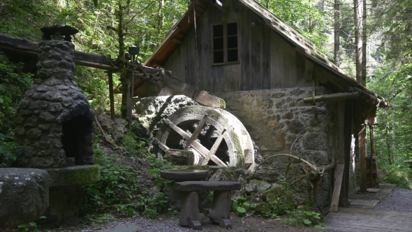 House With Watermill And Furnace On Hiking Trail