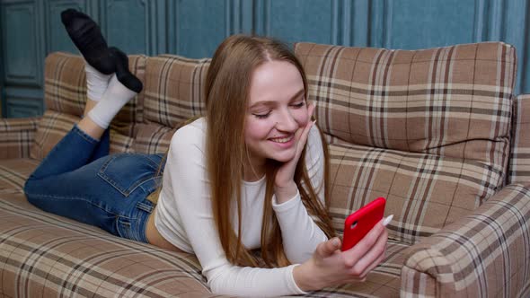 Joyful Girl Reading Good News Enjoy Success Shopping Celebrating Lottery Victory on Mobile Phone alt