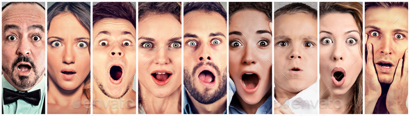 Surprised shocked people. Human emotions reaction