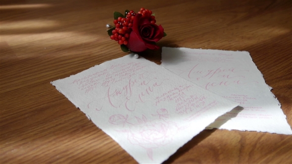 Wedding Invitation Card With Small Flower Of Rose
