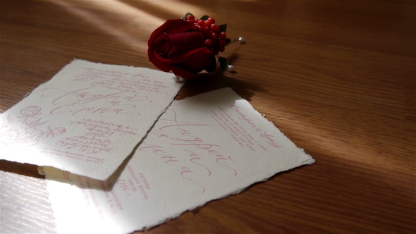 Wedding Invitation Card With Small Flower Of Rose