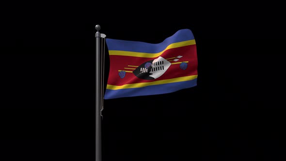 Eswatini Flag On Flagpole With Alpha Channel  4K alt
