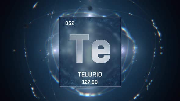 Tellurium as Element 52 of the Periodic Table on Blue Background in Spanish Language