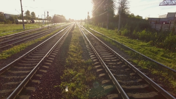 Aerial view of the Railway Tracks At Sunset