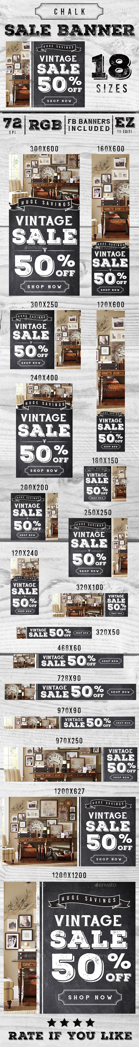 Chalk Vintage Sale Web Banner Ads - Banners & Ads Web Elements