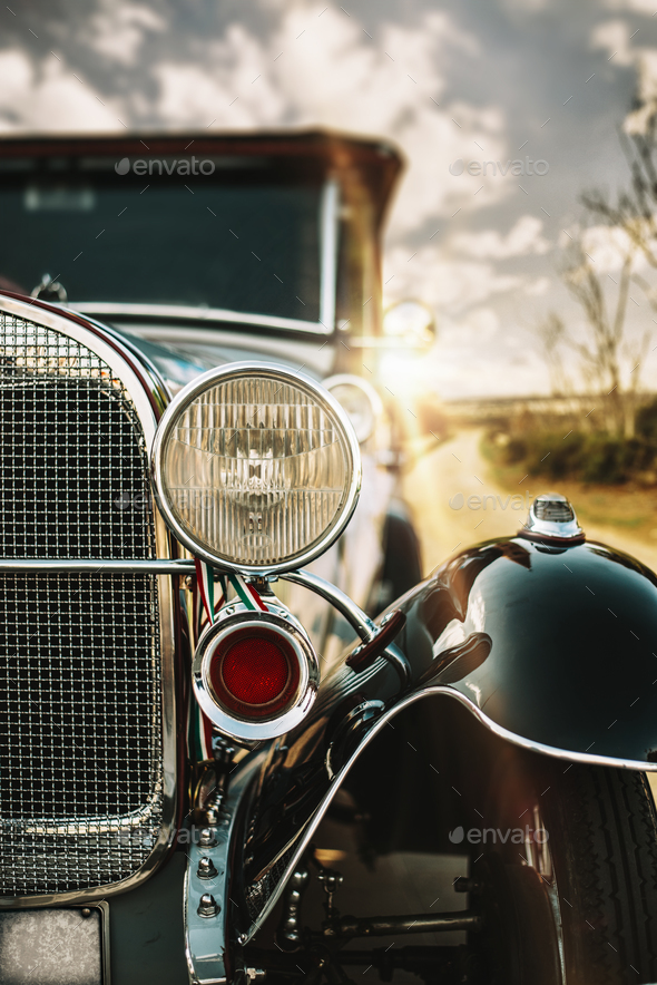 Traveling on an old car 20s - Stock Photo - Images