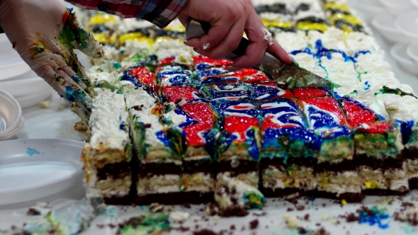 Great Cake Cut Into Pieces a Knife alt