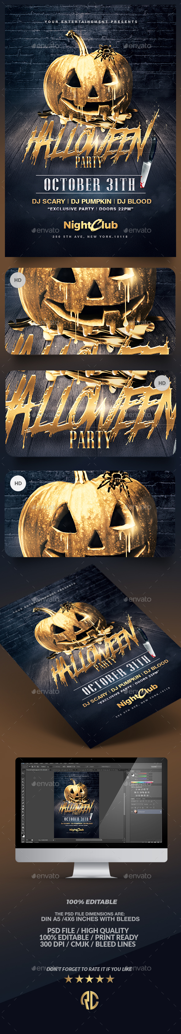 Halloween Party | Gold Pumpkin Template - Events Flyers