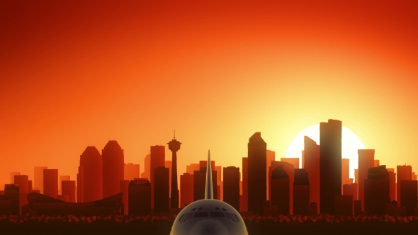 Calgary Skyline Sunrise Take Off alt