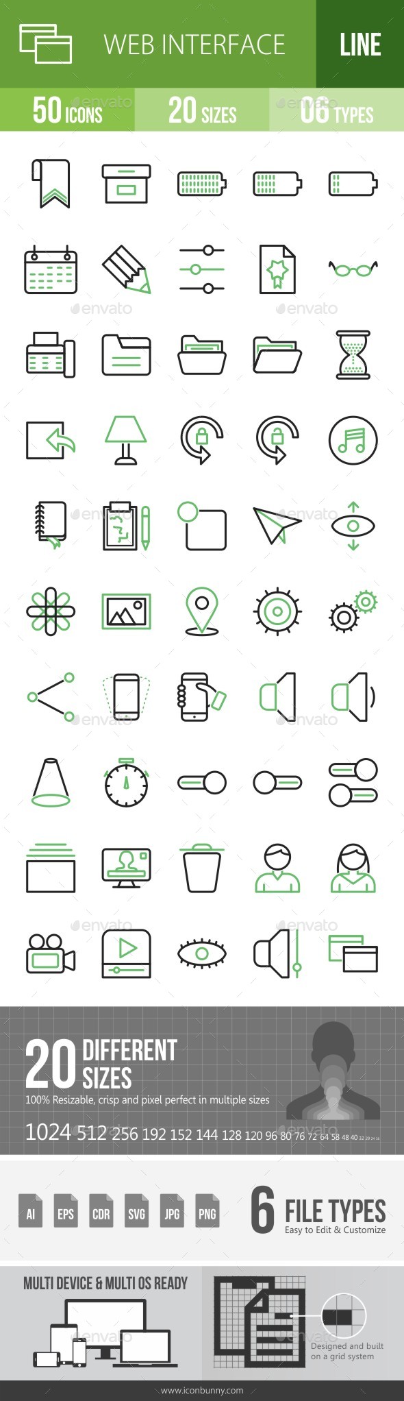 Web Interface Line Green & Black Icons