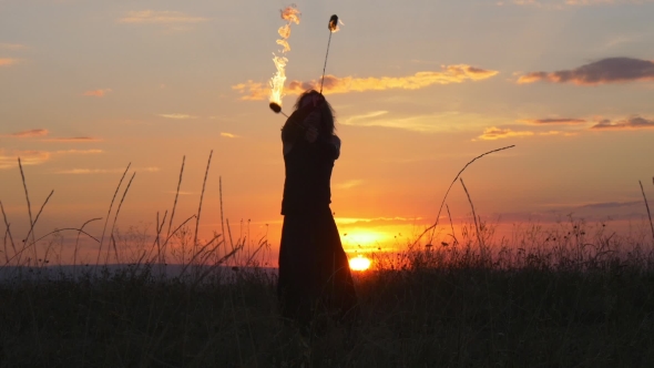 Incredible Stunts With Fire Poi At Sunset