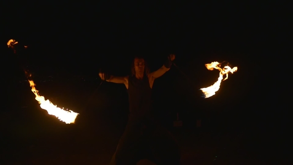 Fire Dance Performer Show With Burning Fire