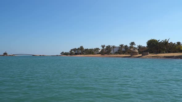The Coastline In El Gouna. The Red Sea in Egypt. View from a floating ship