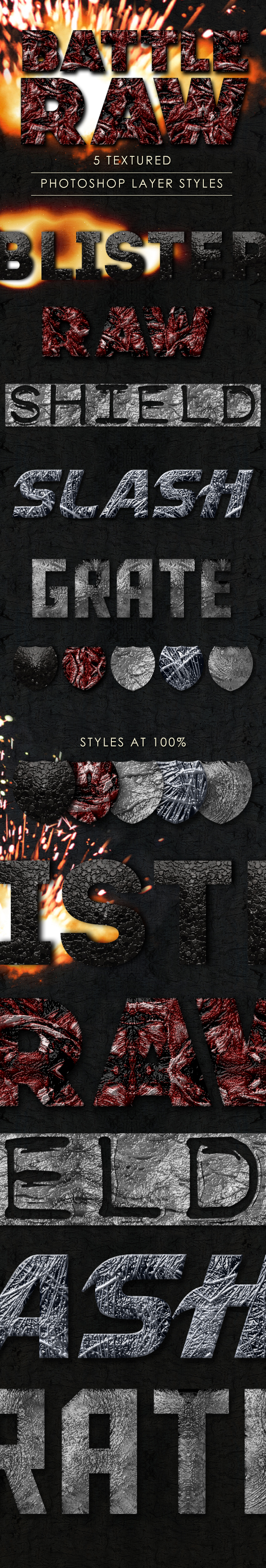 Battle Raw Photoshop Layer Styles - Text Effects Styles